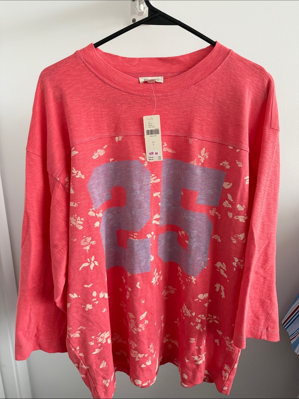 Pilcro Coral Pink Graphic Number Tee BNWT